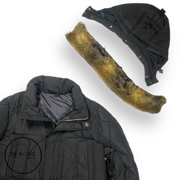 Stile Benetton Men's Quilted Detachable Hood Neckwarmer Parka Jacket 46 Black - Picture 9 of 9